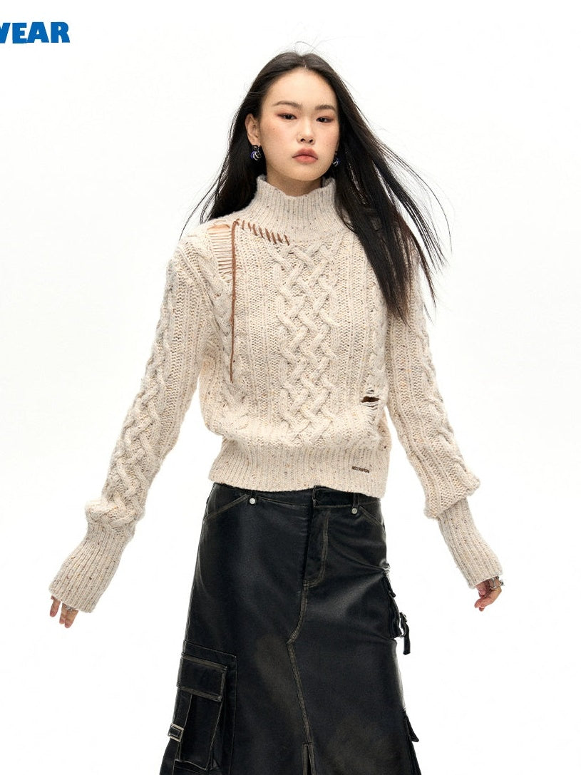 Half Turtleneck Hollow Twist Sweater