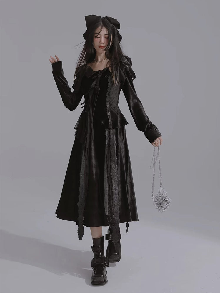 Embroidered Leather Velvet Dress