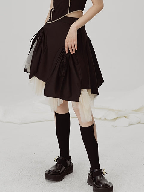 Pleated Mesh Double-layer Skirt