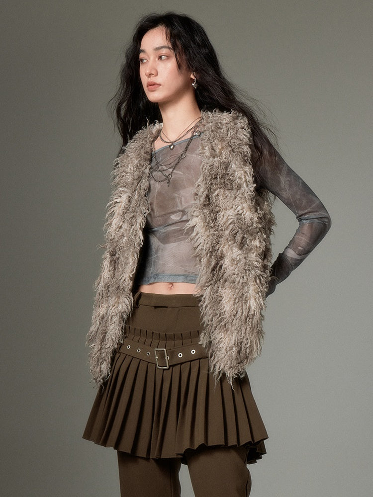 Plush V-neck Fake Fur Vest