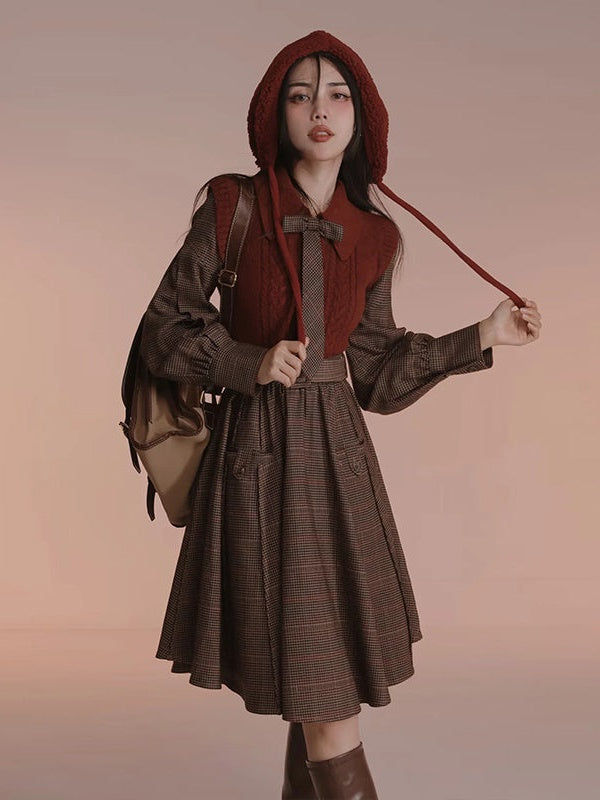 British Style Fake Two Woolen Dress