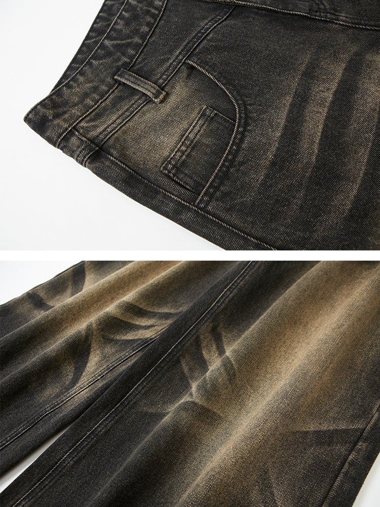 Distressed Straight Large Pocket Jeans