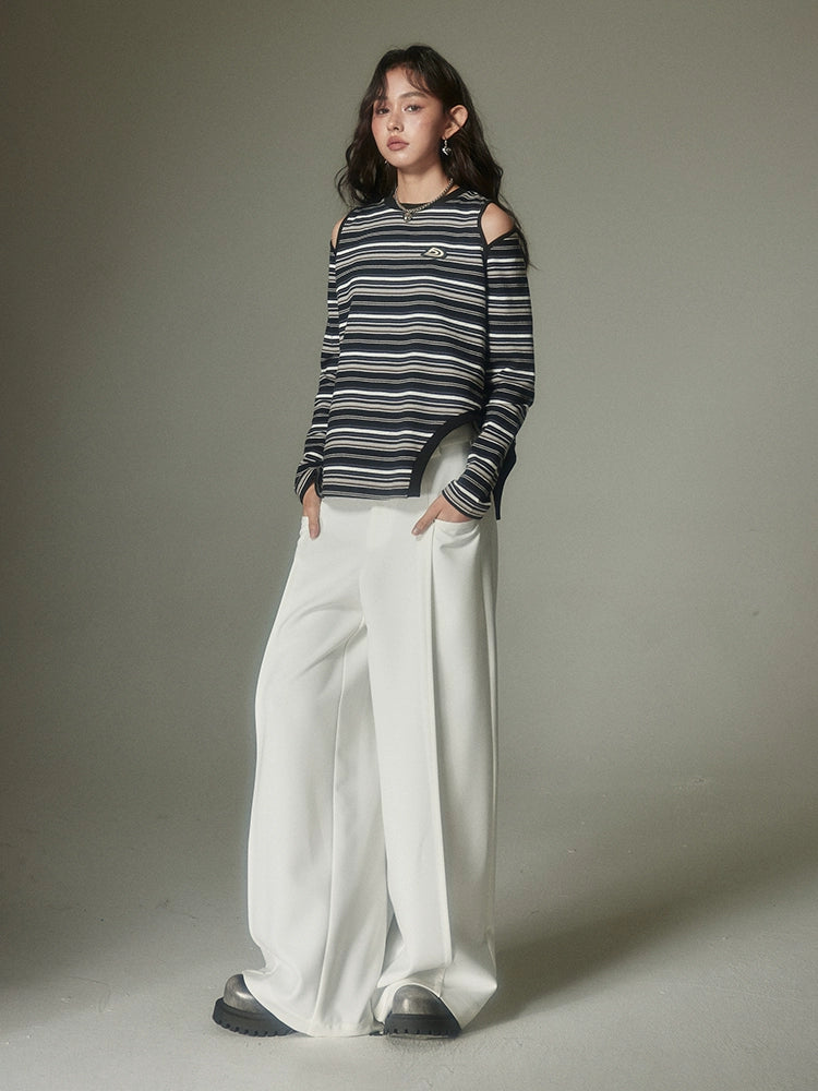 Solid Color Rivet Wide-leg Pants