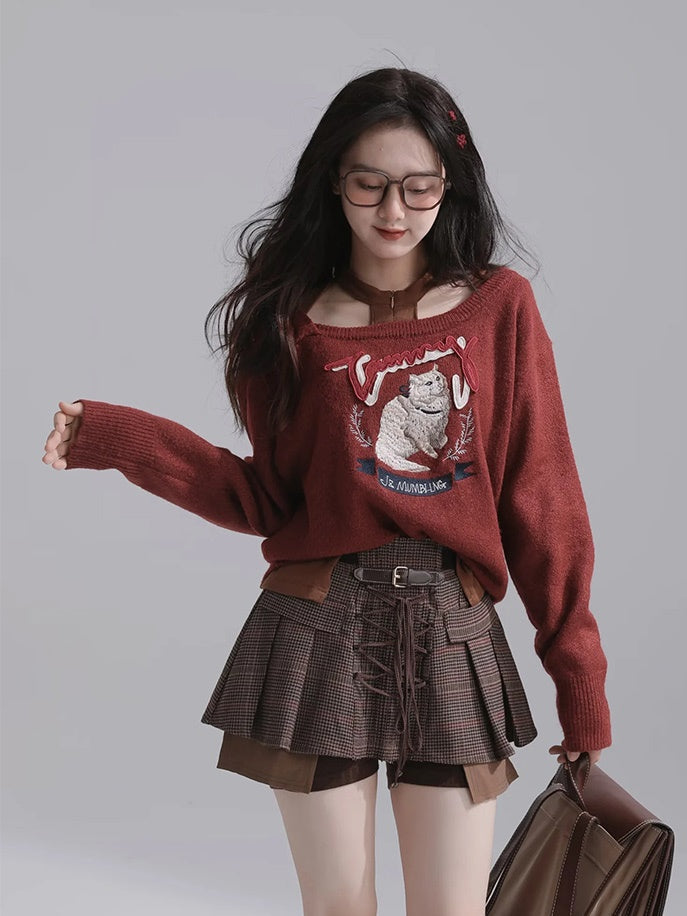 Cat Embroidered Wool Sweater