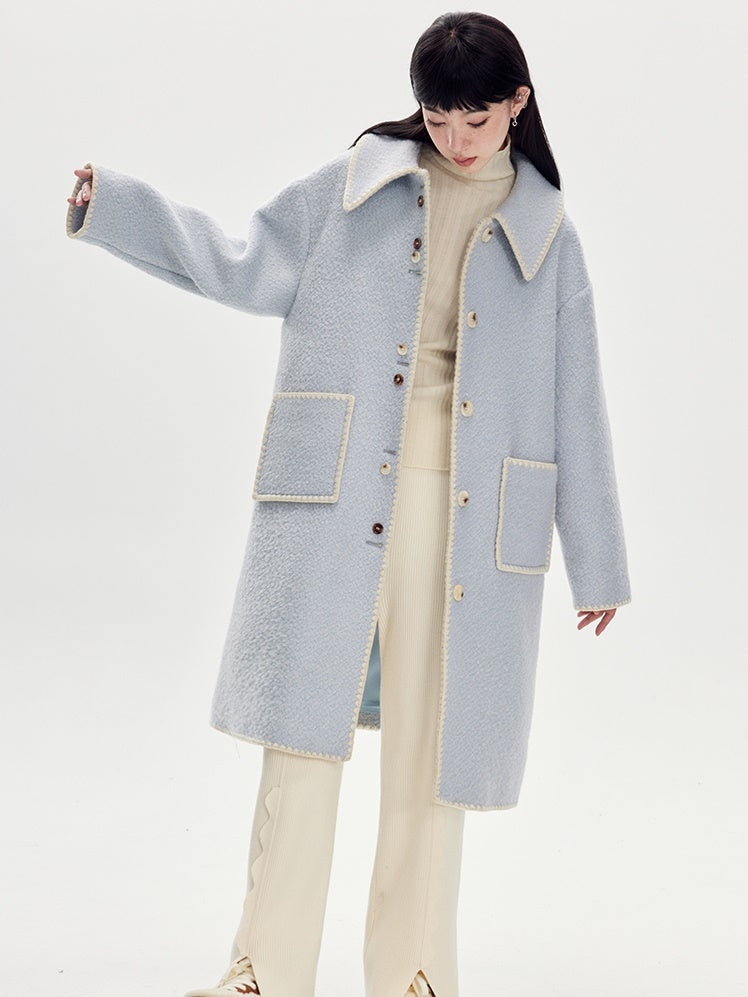 Lapel Embroidery Wool Coat