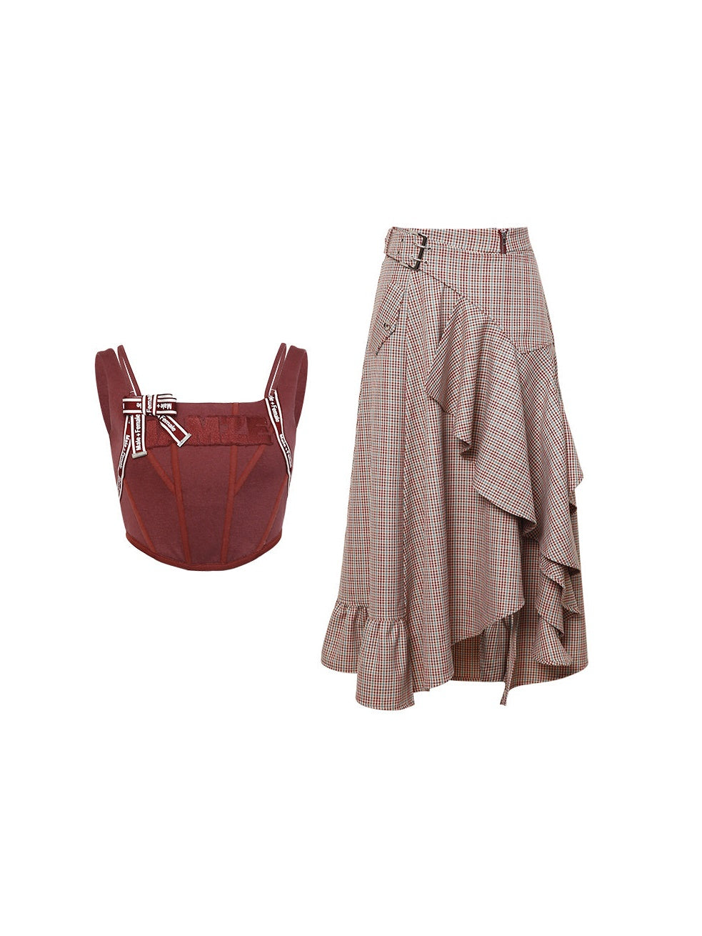 Suspender Top & Plaid Frill Skirt