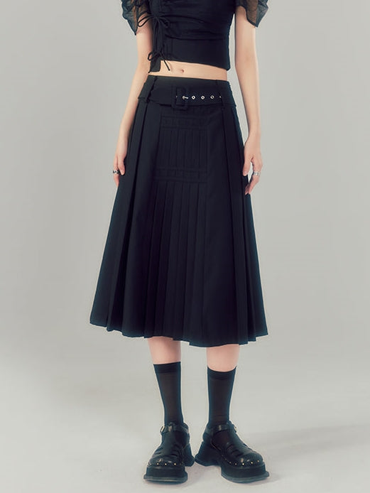 Irregular High Waist Pleated Long Skirt