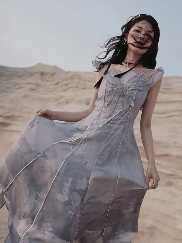 Niche Butterfly Lace Suspender Dress & Sheer Shirt