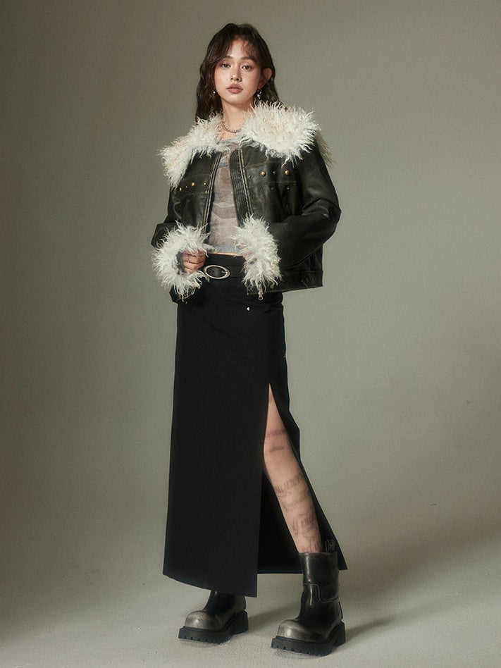 Furry Lapel Leather Jacket