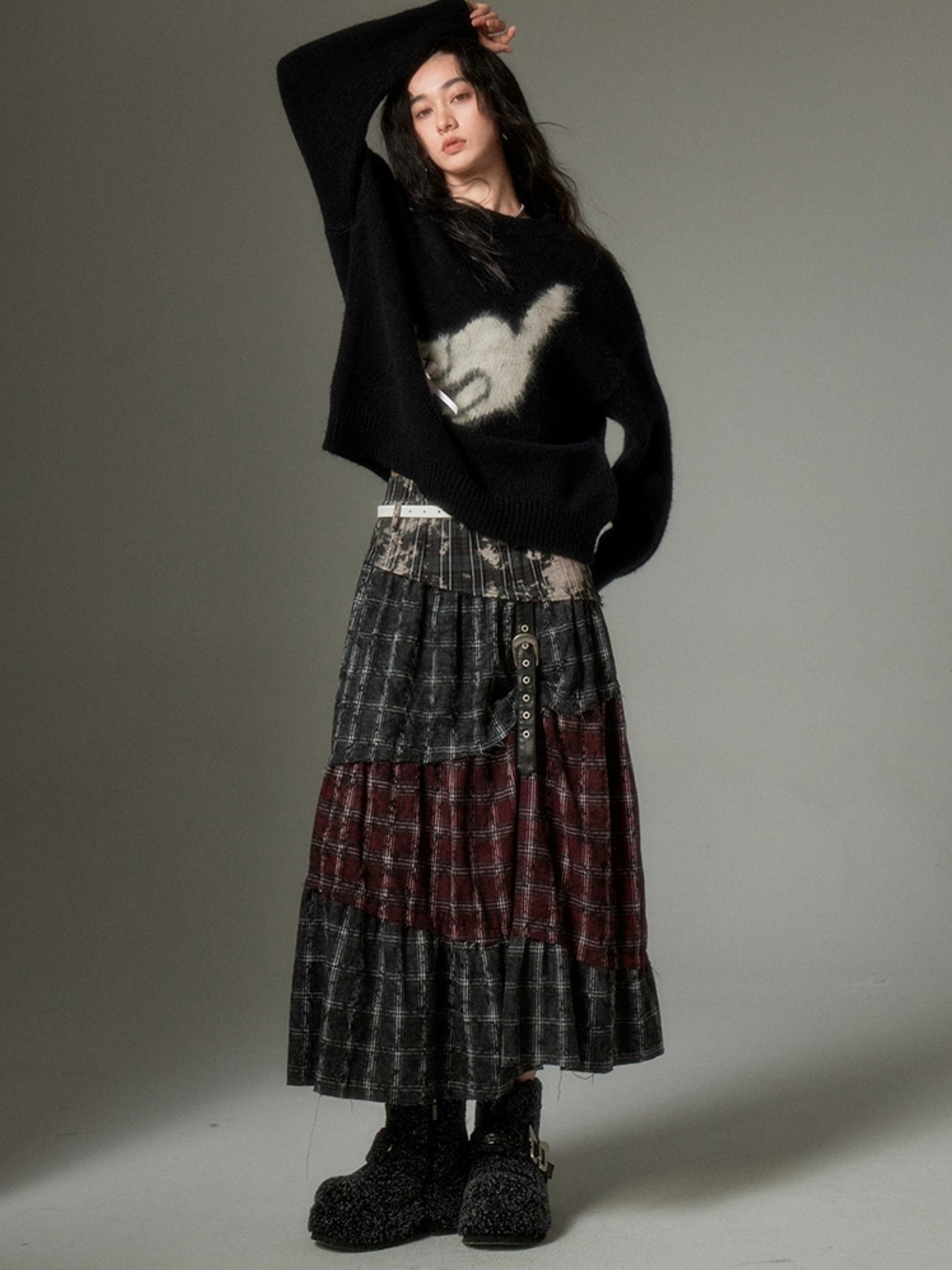 Wasteland Style Stitching Plaid Skirt