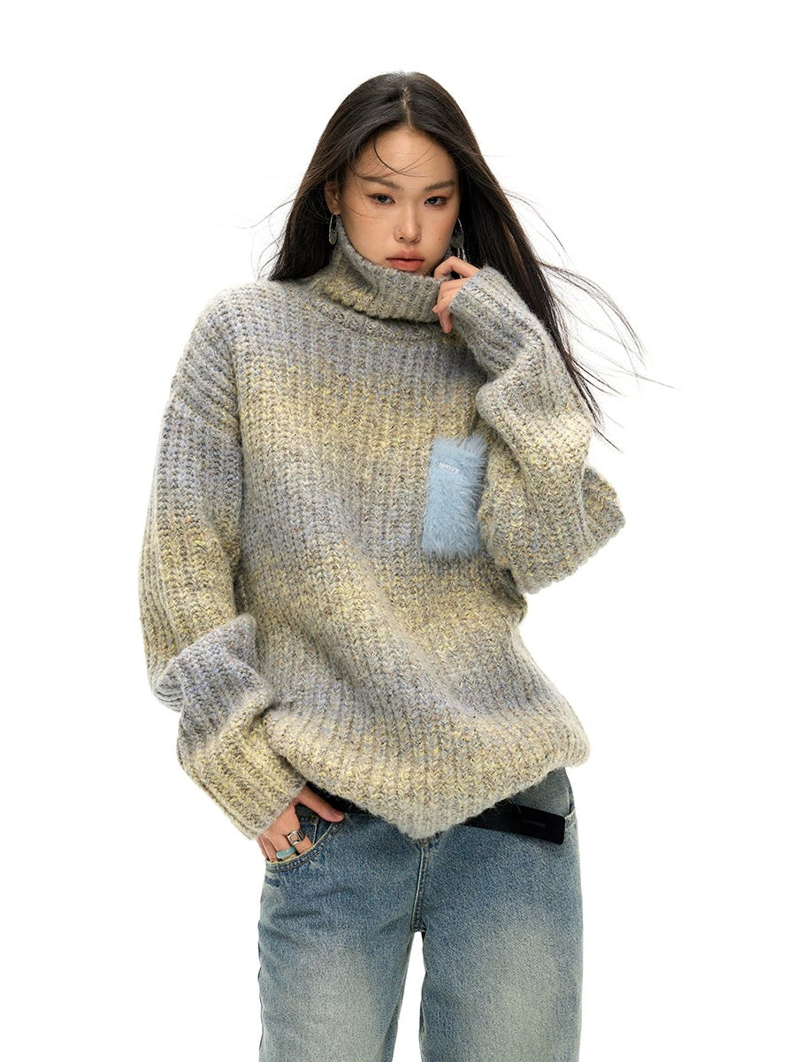 Gradient Color High-Neck Loose Sweater