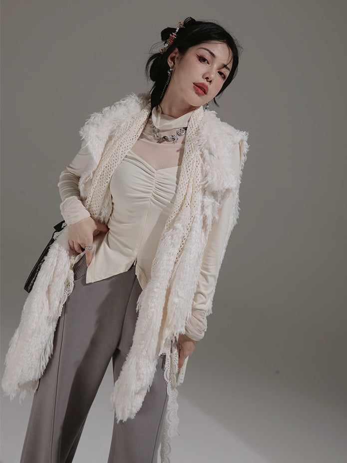 Fairy Plush Lace Scarf Vest Set