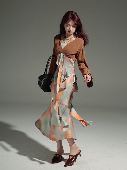 Fake Two-piece Mermaid Marble Long Dress