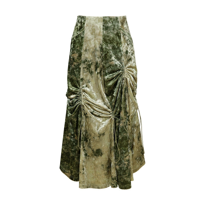 Velvet Drawstring Long Skirt