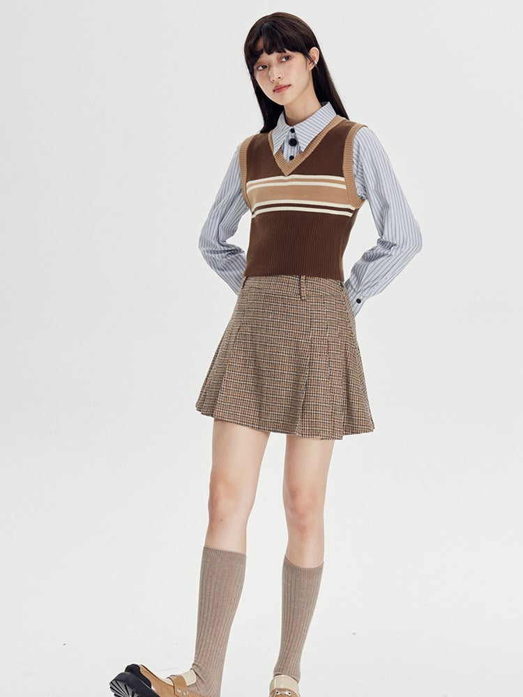 Classic Retro Paid Short Jacket ＆ Skirt