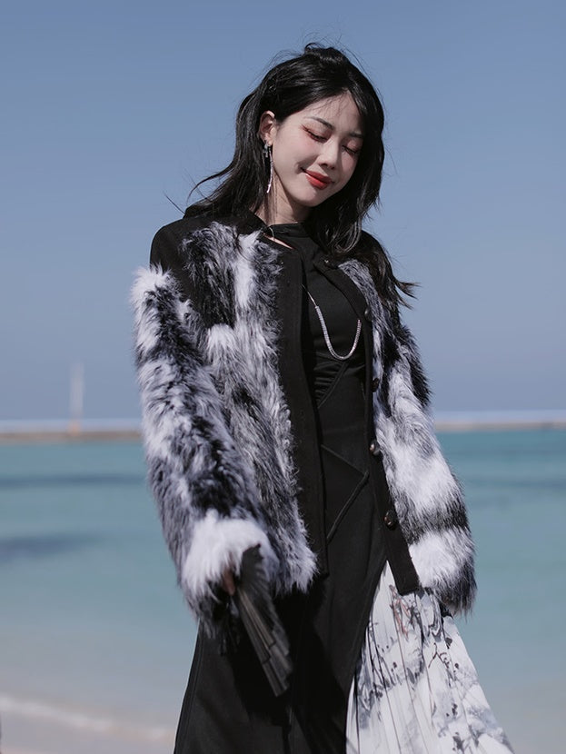 Fluffy Marble Pattern Short Coat