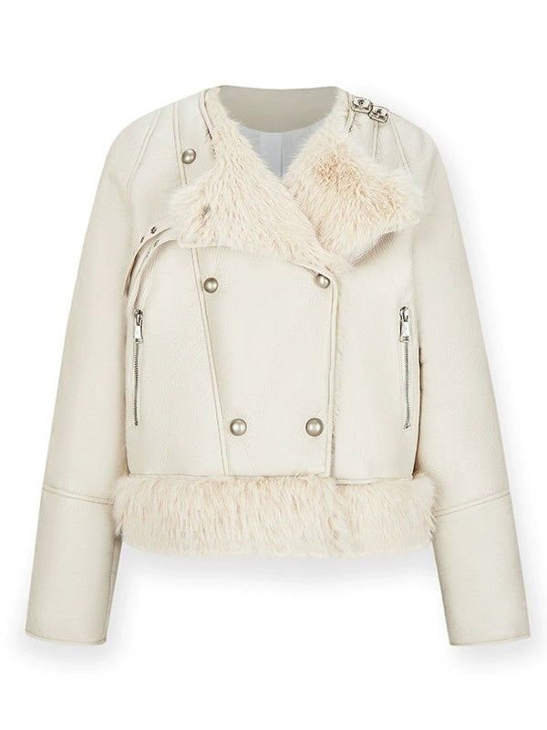 Large Lapel Eco-friendly Fur Leather Jacket