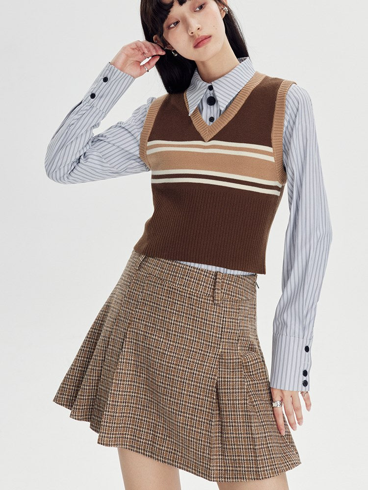 Classic Retro Paid Short Jacket ＆ Skirt