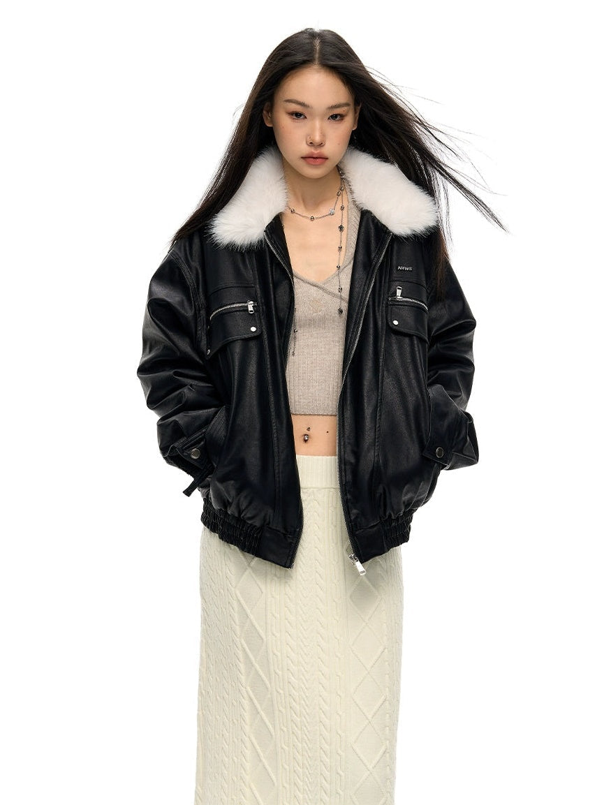 Fur Collar Loose Leather Jacket