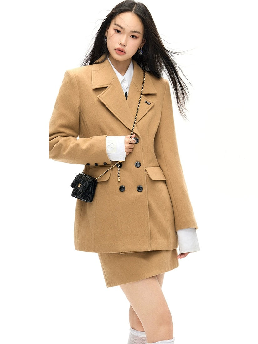 Double Button Wool Coat &amp; Mini Skirt