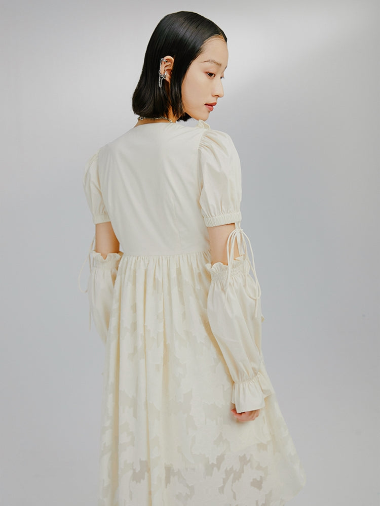 Detachable Sleeve White Long Sleeve Irregular Dress