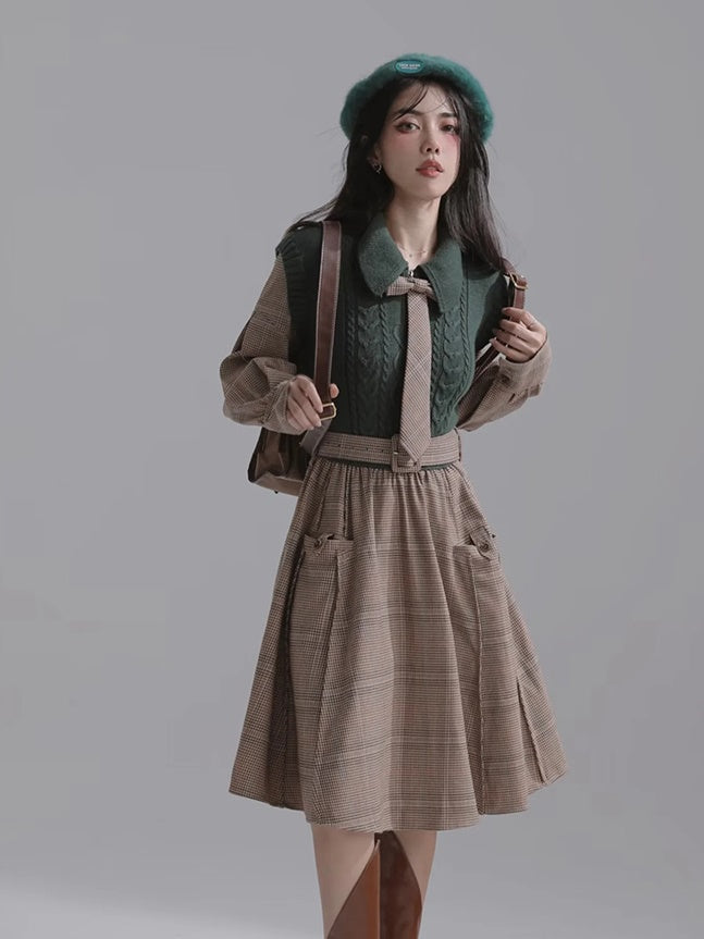 British Style Fake Two Woolen Dress