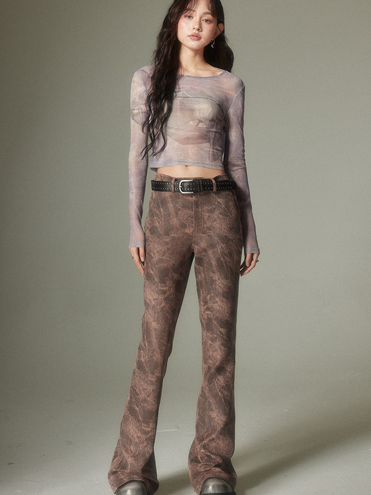 Denim Washed Micro-flared Pants