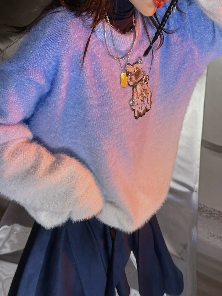 Gradient Embroidered Cat Sweater