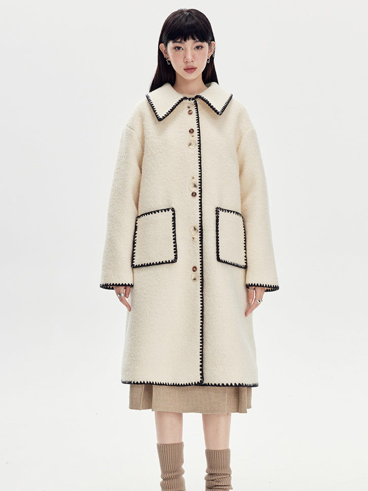 Lapel Embroidery Wool Coat