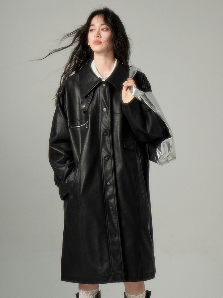 Lapel Quilted Leather Coat