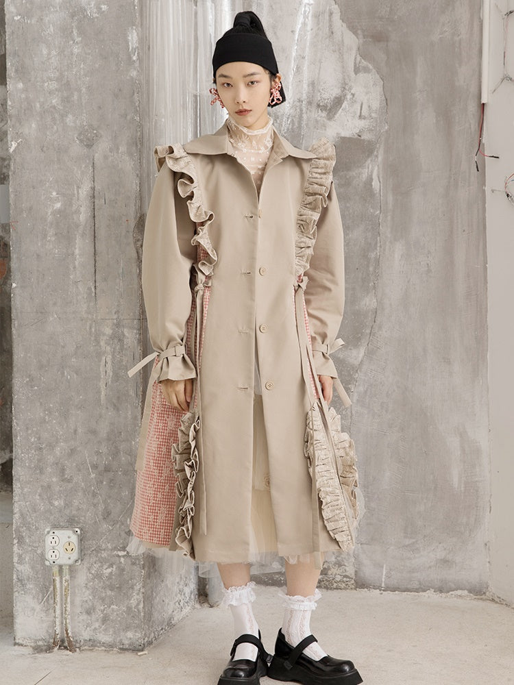 Lace Frill Mid-length Trench Coat