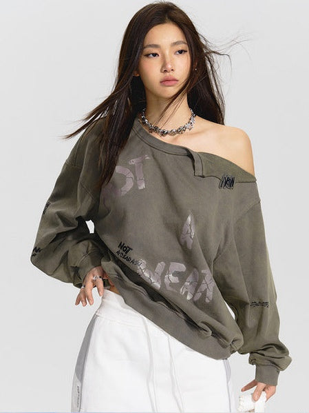 Graffiti One-shoulder Loose Sweat