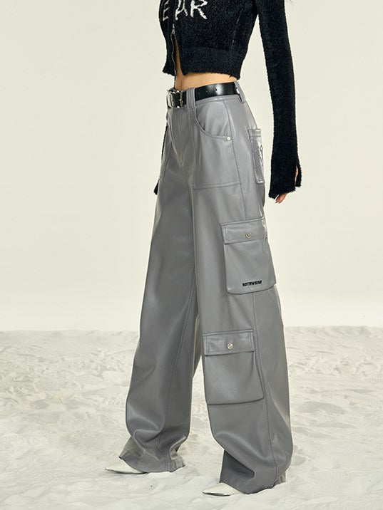 Loose Straight PU Leather Pants