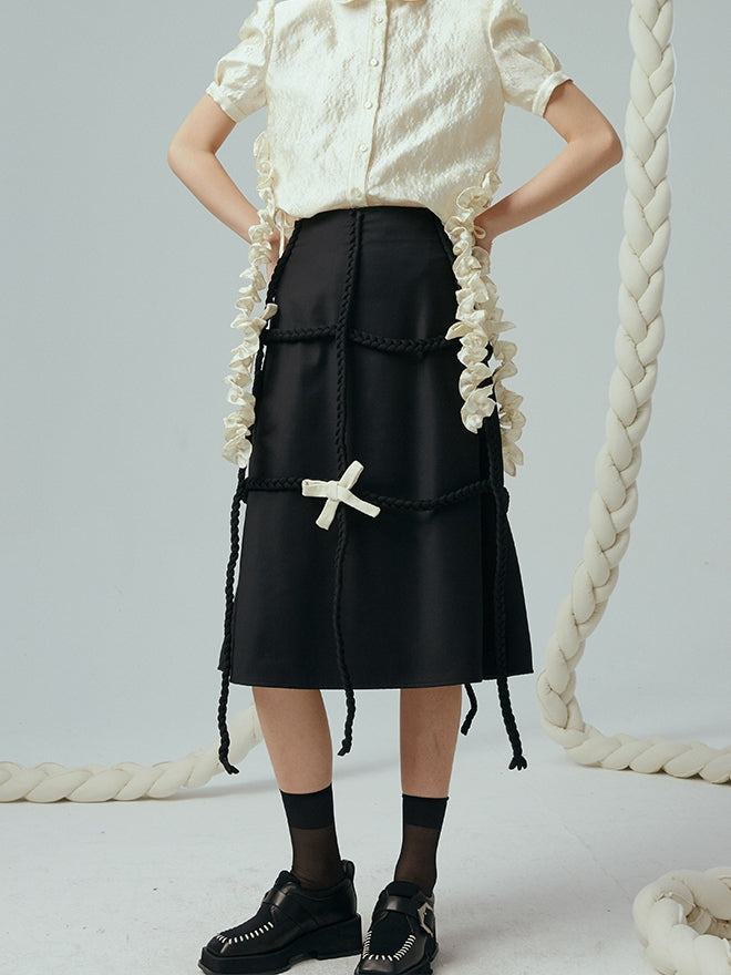 braided staggered bow embellished skirt