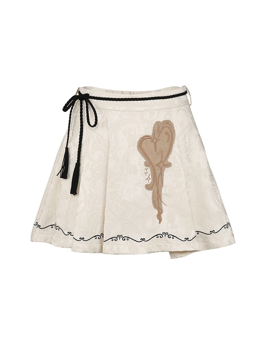 European-style Lace Embroidery Top ＆ Pleat Skirt