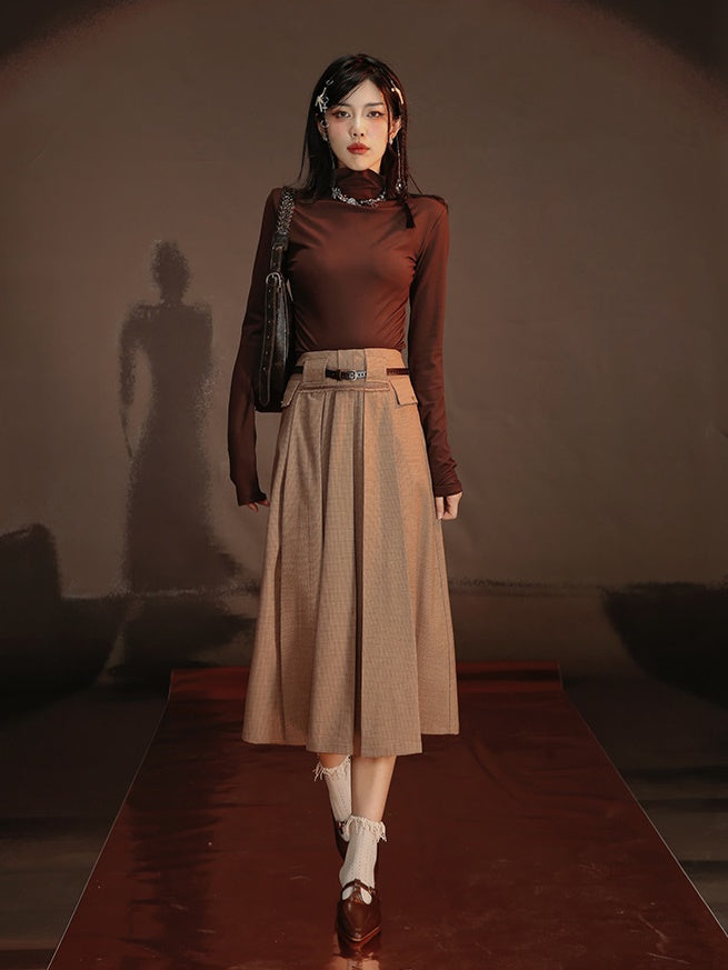 Retro School Style Long Pleated Skirt