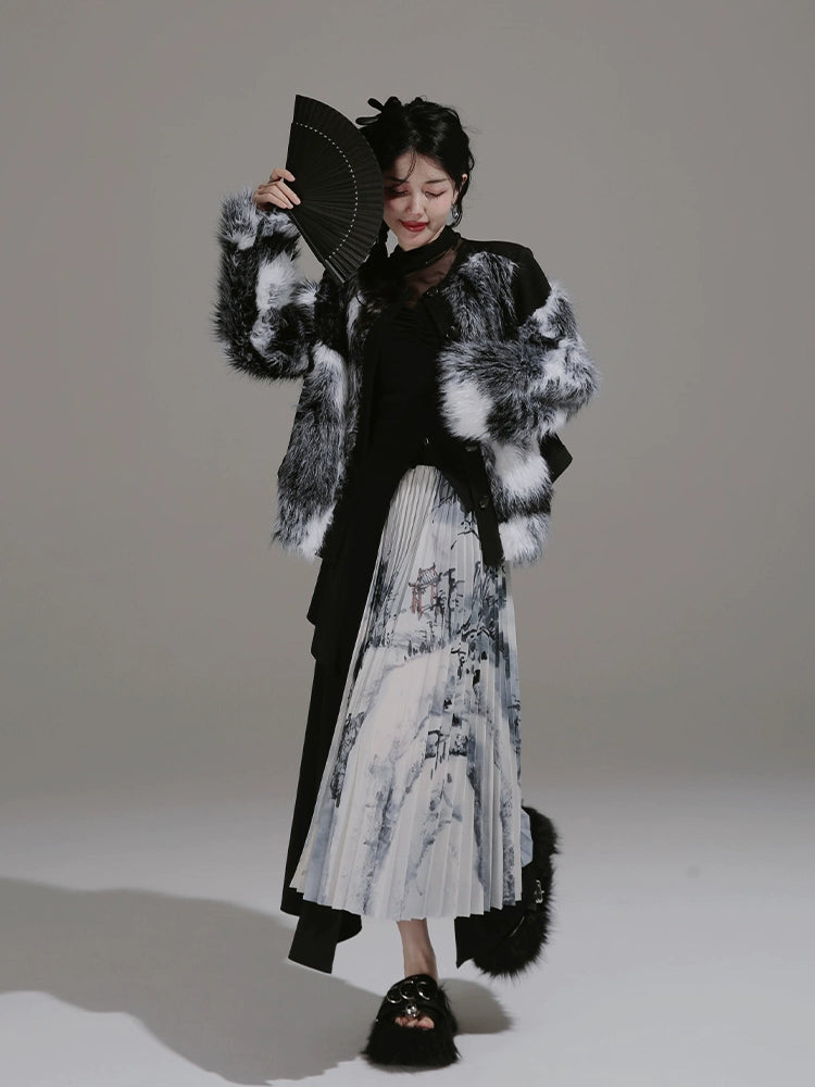 Fluffy Marble Pattern Short Coat