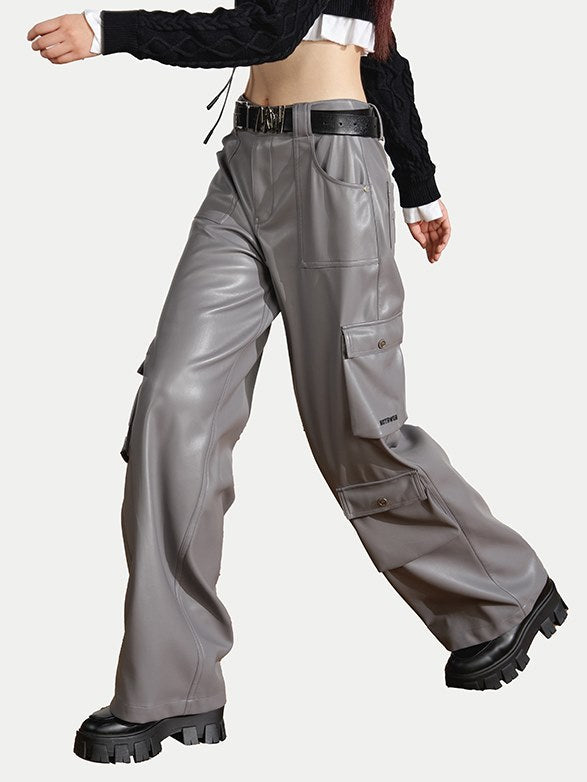 Loose Straight PU Leather Pants