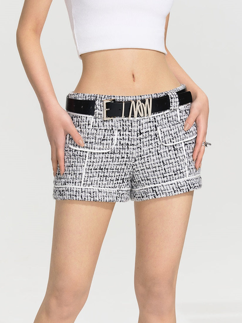 Tweed Low Rise Shorts Hot Pants