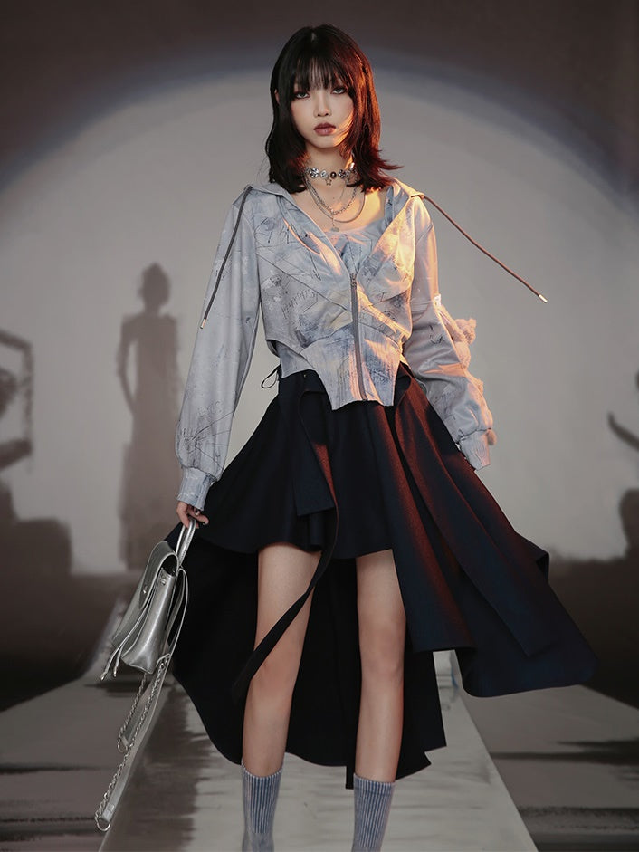 Asymmetry Cutting Drape Skirt