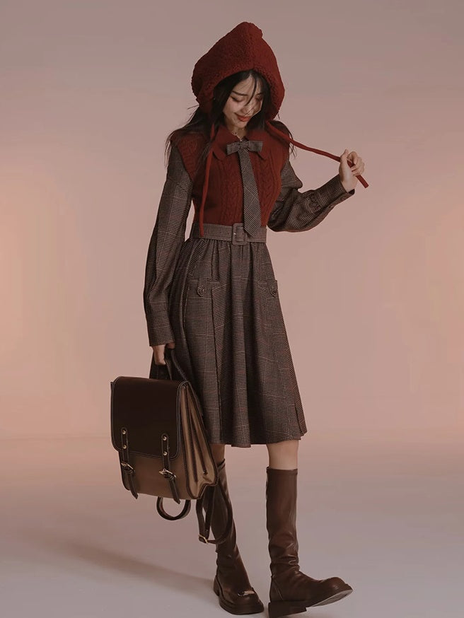 British Style Fake Two Woolen Dress