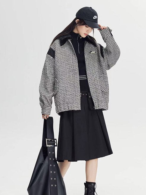 Classic Retro Paid Short Jacket ＆ Skirt