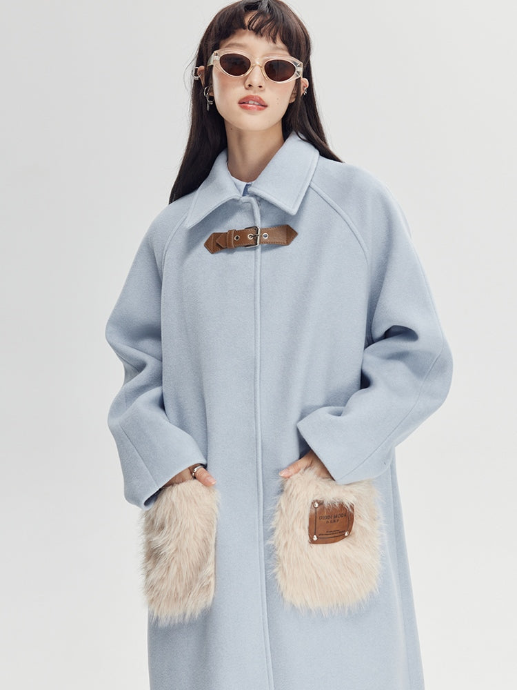 Fluffy Contrasting Pocket Coat