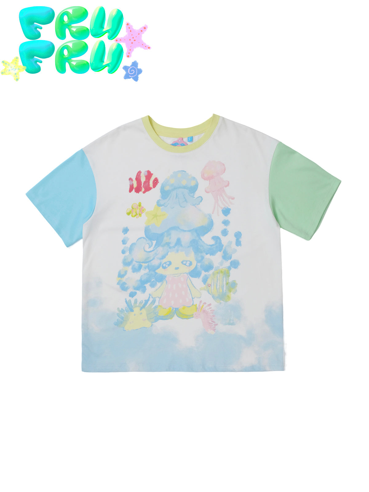 Contrast Color Jellyfish Cartoon Illustration T-shirt