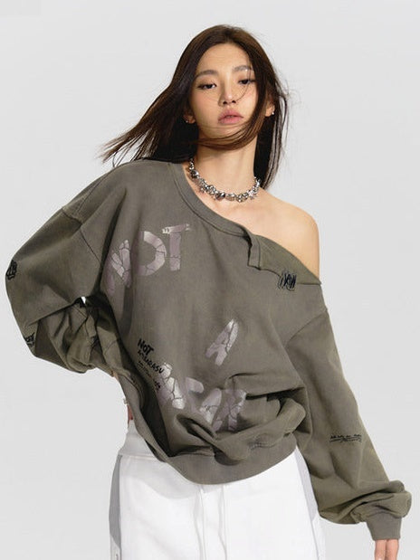 Graffiti One-shoulder Loose Sweat