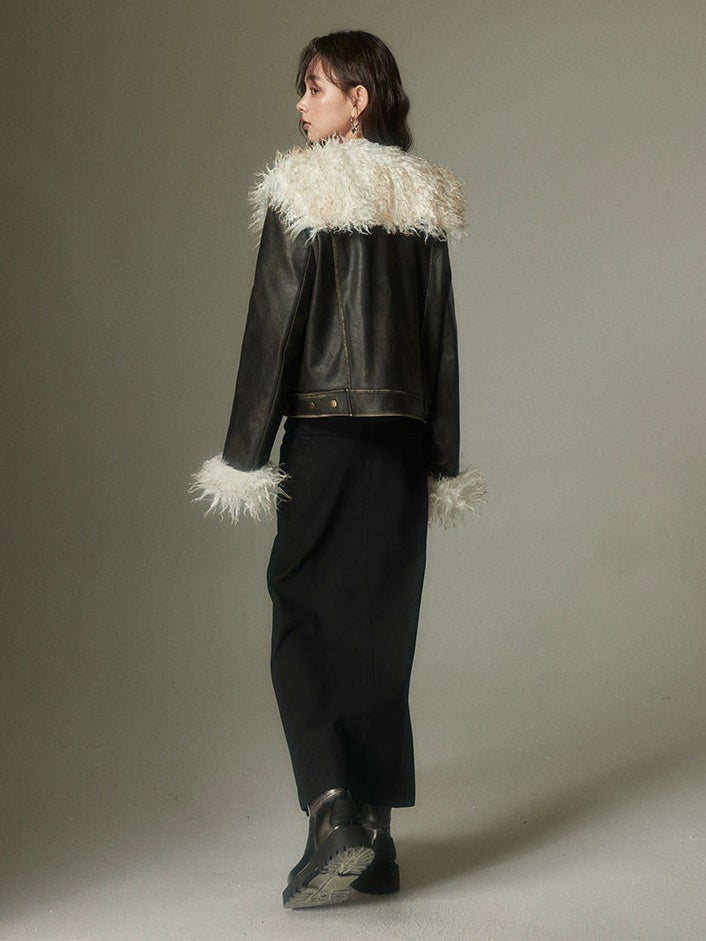 Furry Lapel Leather Jacket