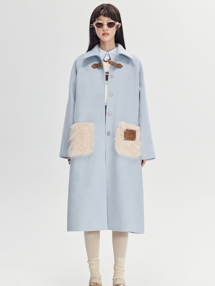 Fluffy Contrasting Pocket Coat