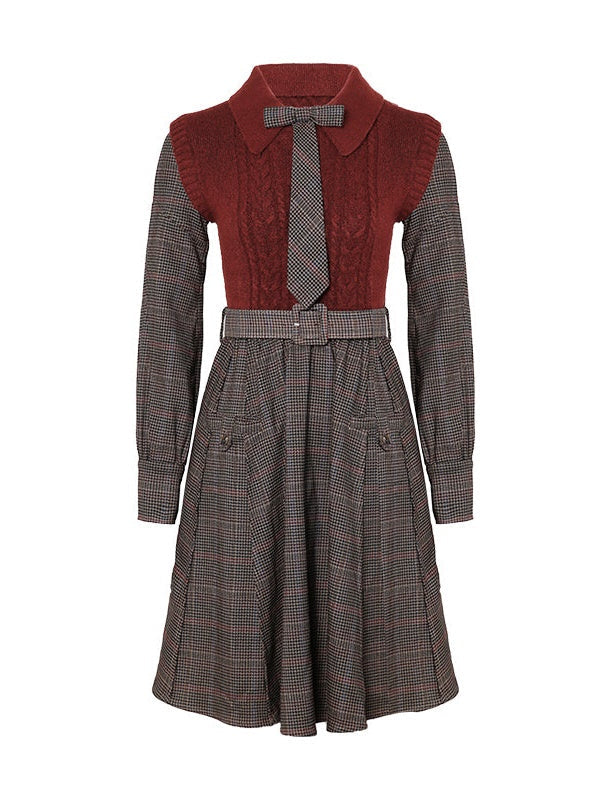 British Style Fake Two Woolen Dress