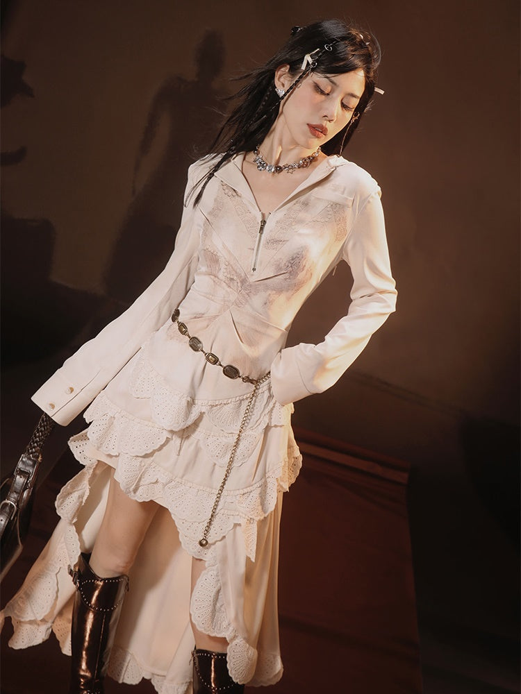 Palace Style Lace Frill Asymmetry Dress