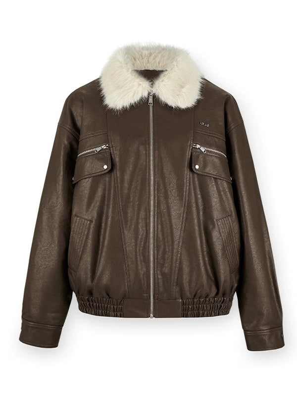 Fur Collar Loose Leather Jacket